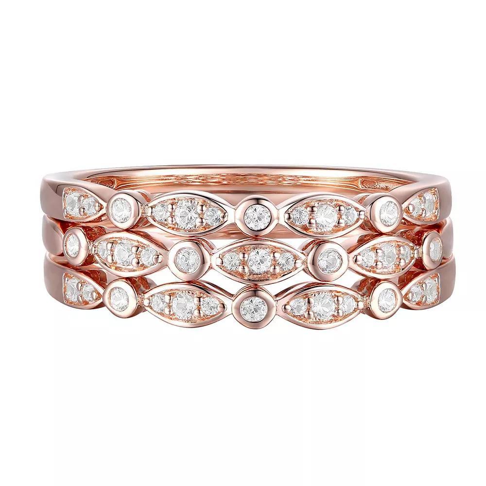 14k Rose Gold Over Silver 1/4 Carat T.W. Diamond Stack Ring Set, Women's, Size: 7, Pink Tone Product Image