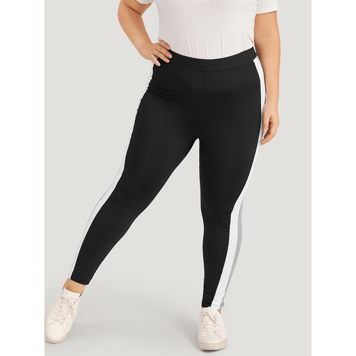 Plus Size Contrast Skinny Elastic Waist High Rise Leggings Women Multicolor Casual High stretch Skinny High Rise Dailywear Leggings BloomChic 12/L Product Image