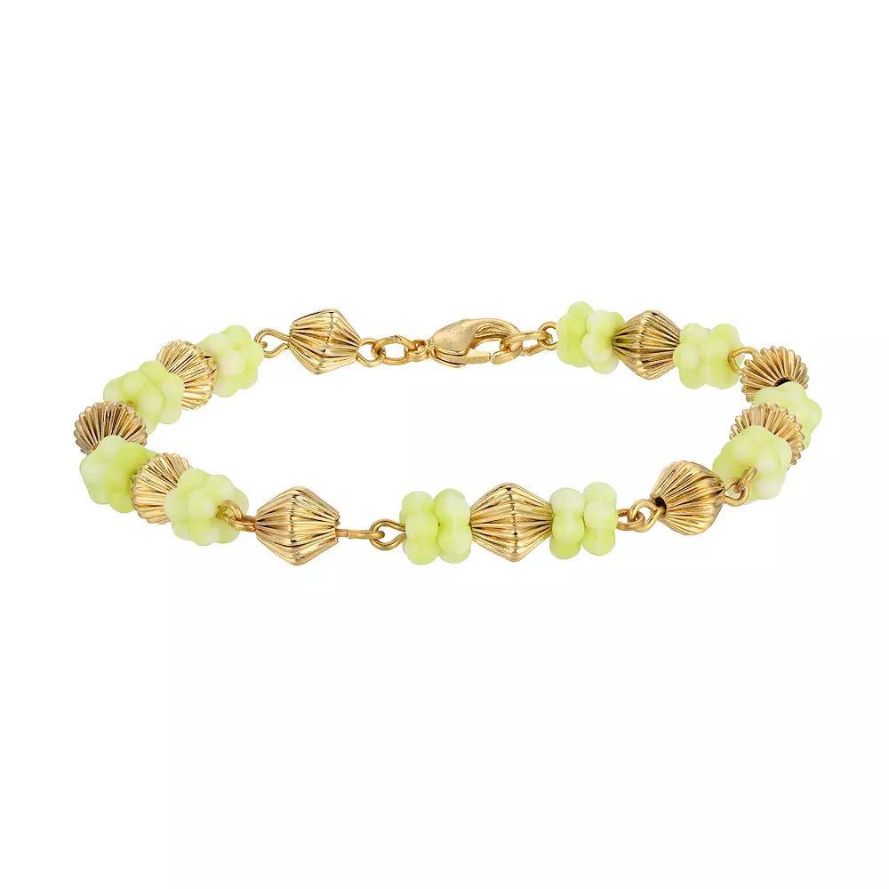 1928 14k Gold Dipped Flower Bead Bracelet, Womens, Blue Product Image