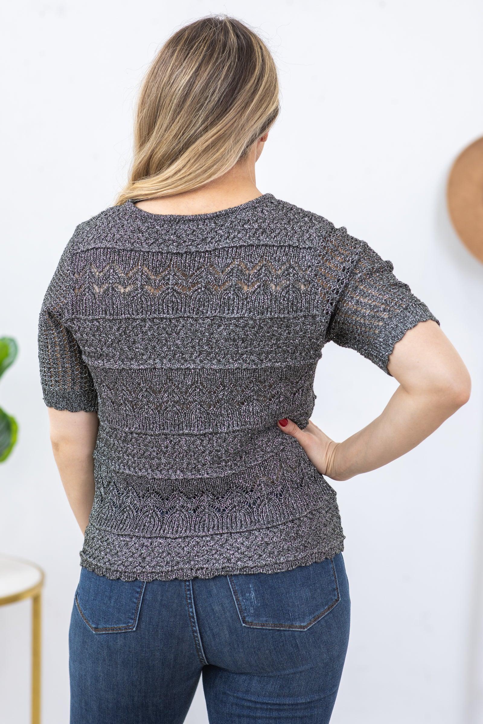 Black And Silver Lurex Sweater Knit Top Product Image