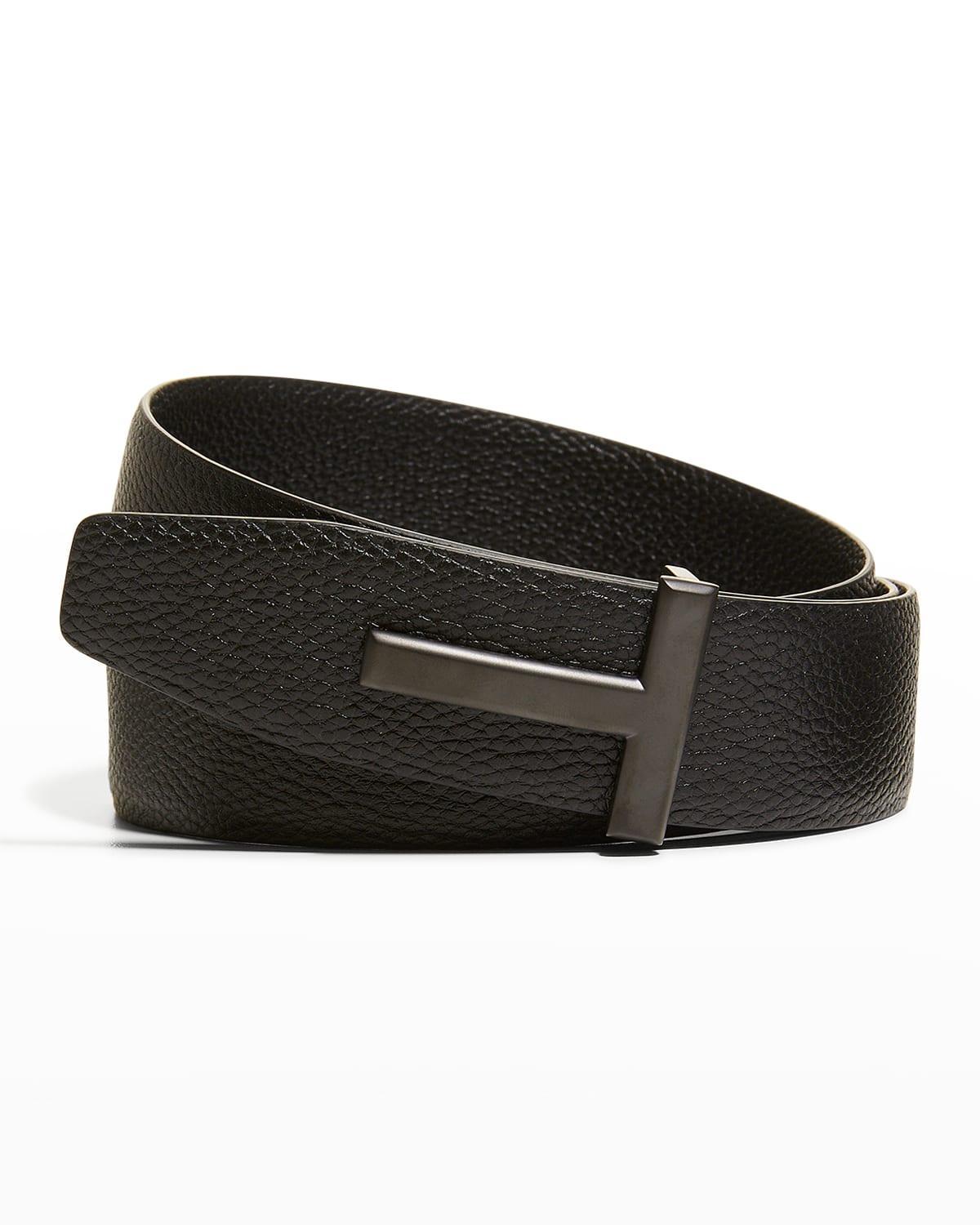 Mens Reversible T-Buckle Leather Belt, 40mm Product Image