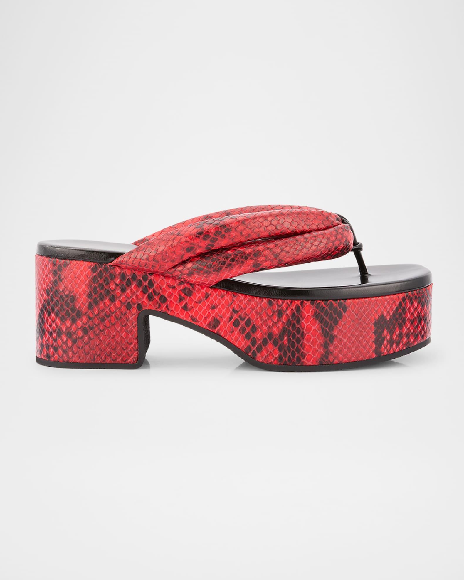 Snake-Embossed Leather Thong Platform Sandals Product Image