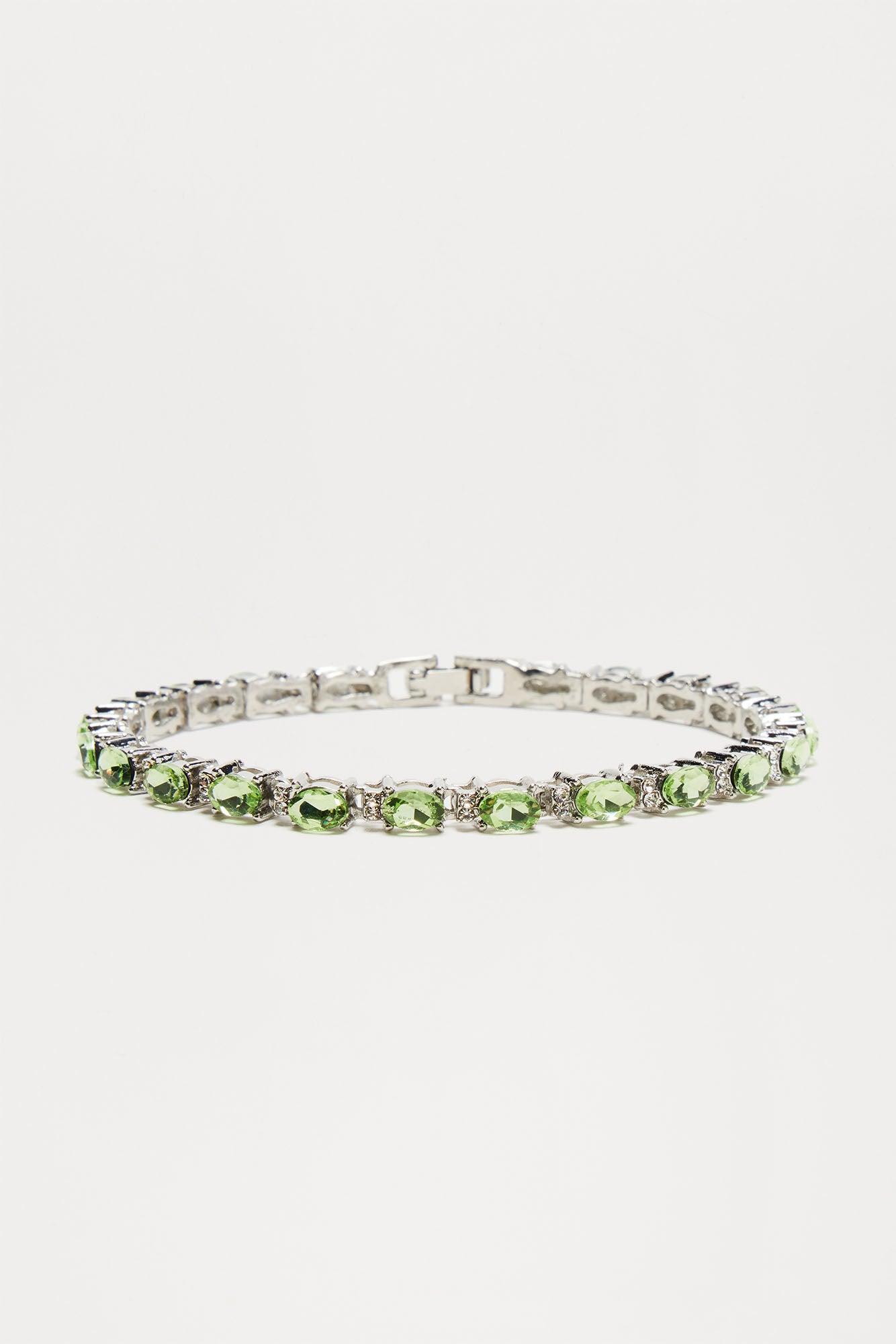Green Oval Tennis Bracelet - Silver Product Image