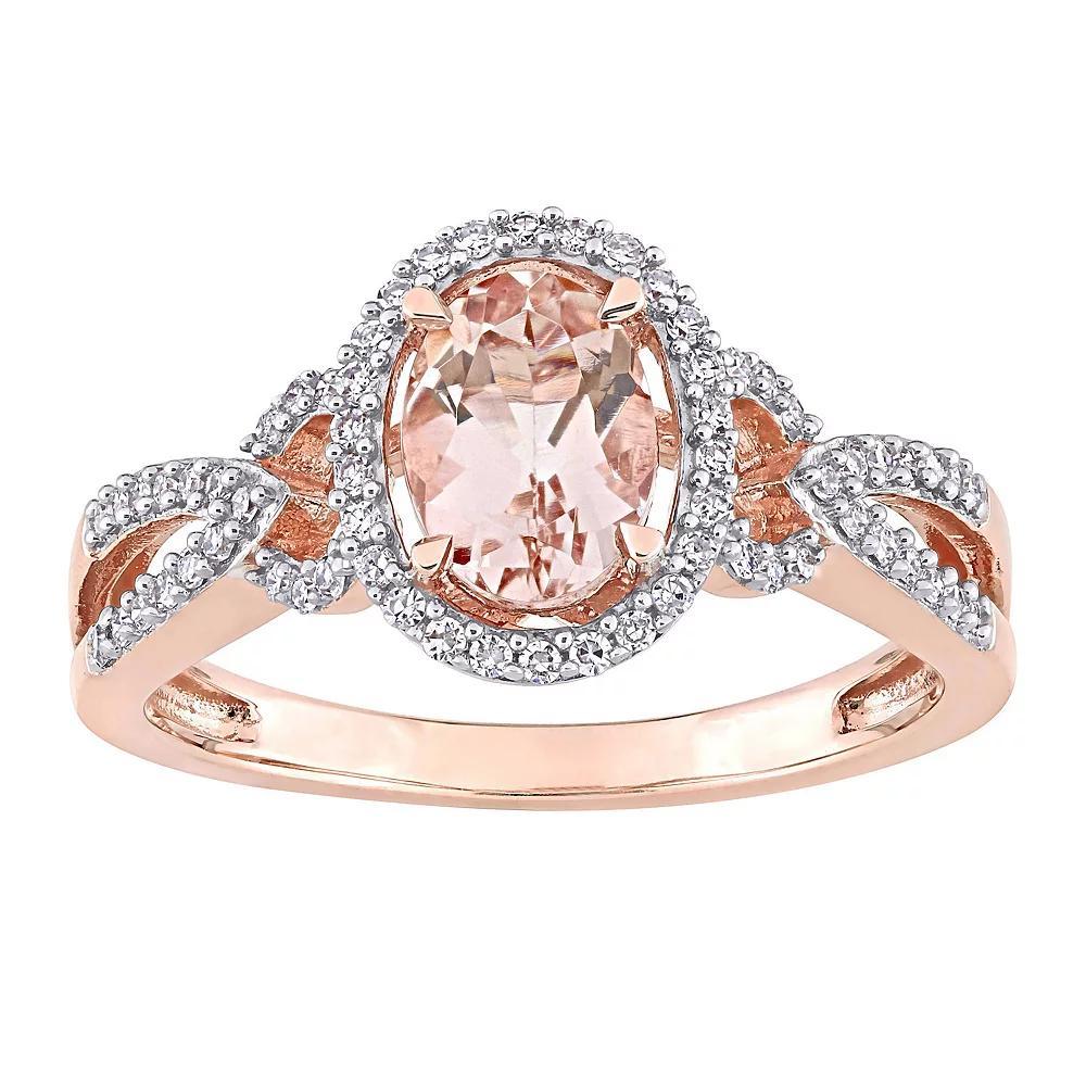 Stella Grace 14k Rose Gold Morganite & 1/5 Carat T.W. Diamond Halo Twist Engagement Ring, Women's, Size: 6.50, 14k Rsgold Product Image