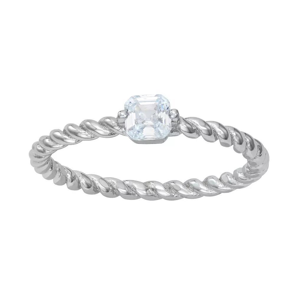Contessa Di Capri Sterling Silver Cubic Zirconia Square Ring, Women's, Size: 7, Sterling Silver Clear Product Image