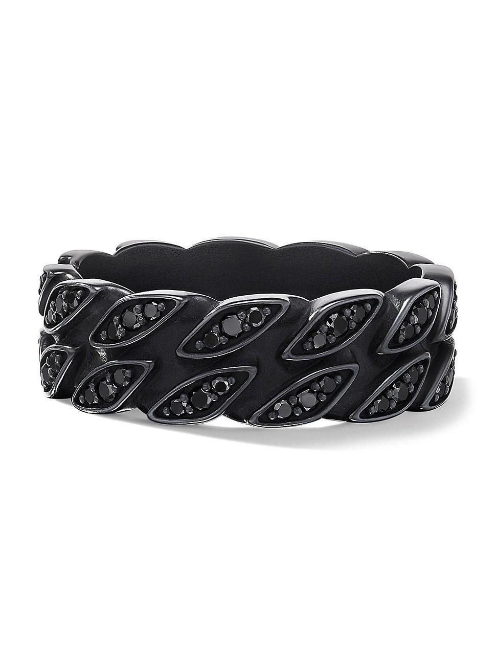David Yurman Mens Black Titanium Chain Black Diamond Pave Curb Link Ring Product Image