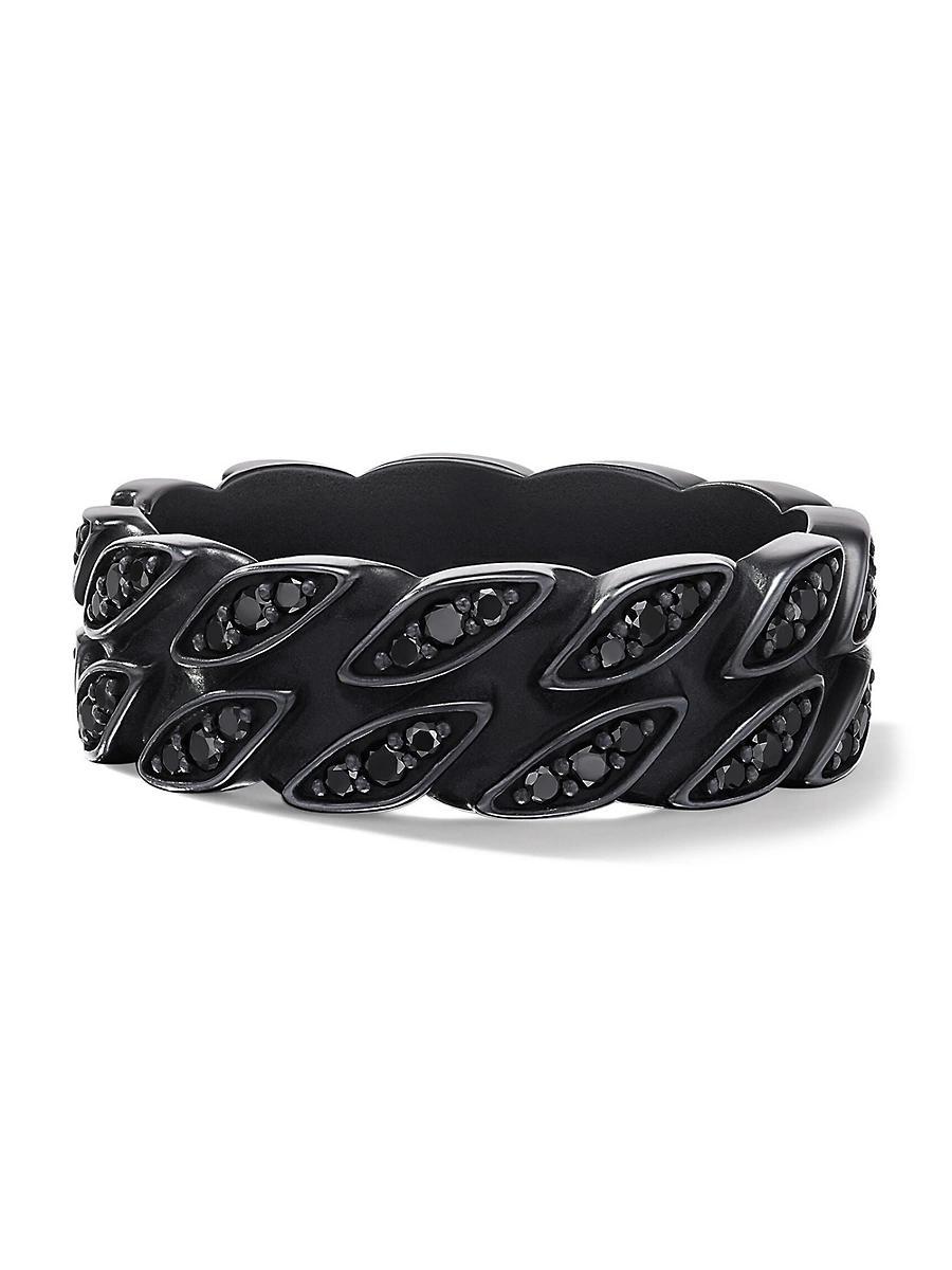David Yurman Mens Black Titanium Chain Black Diamond Pave Curb Link Ring Product Image