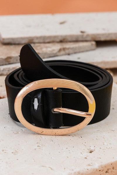 Classic Oval Buckle Faux Leather Belt, 2 Colors Product Image
