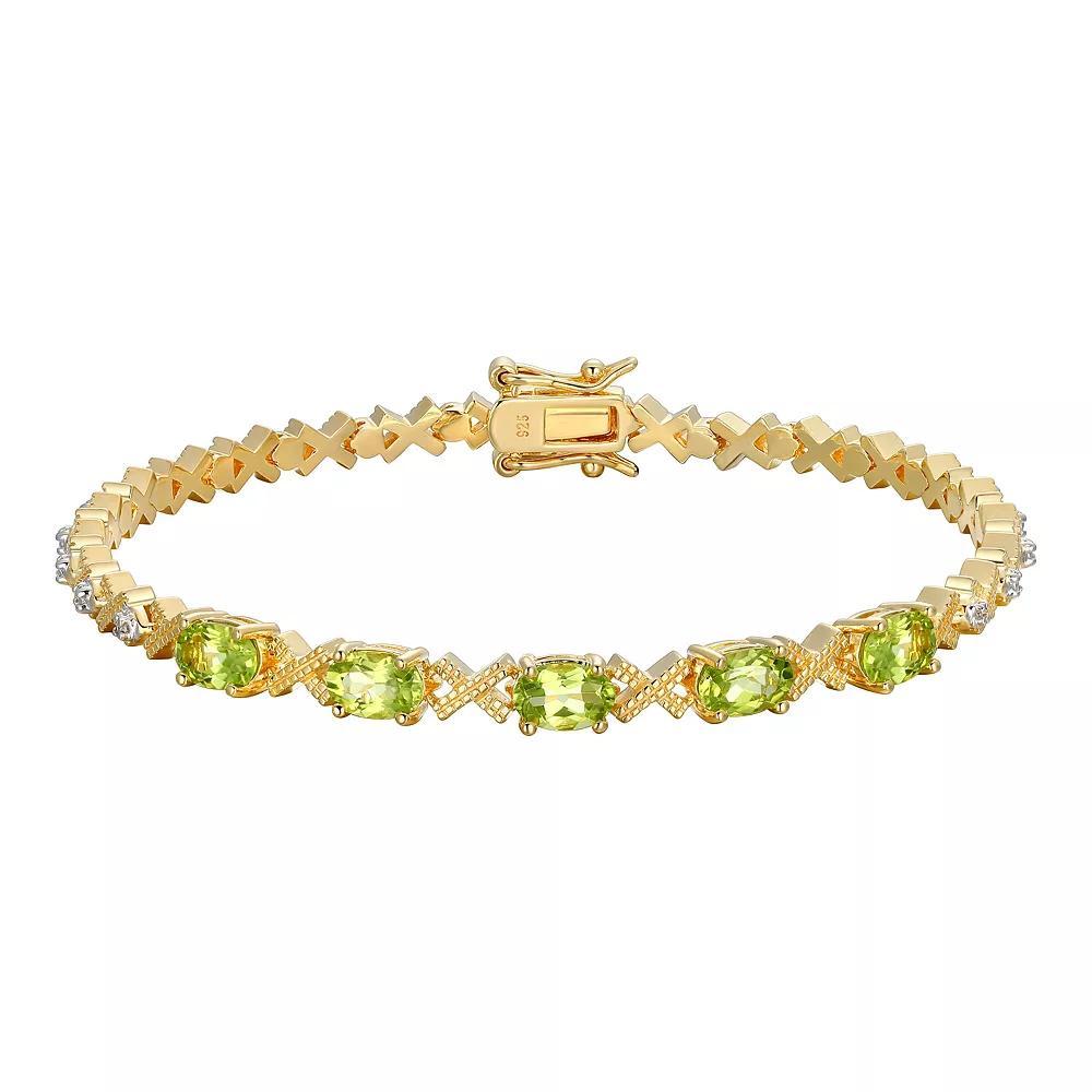 18k Gold Over Sterling Silver Peridot and Diamond Accent "X" Bracelet, Women's, Size: 7.25", Gold Tone Product Image