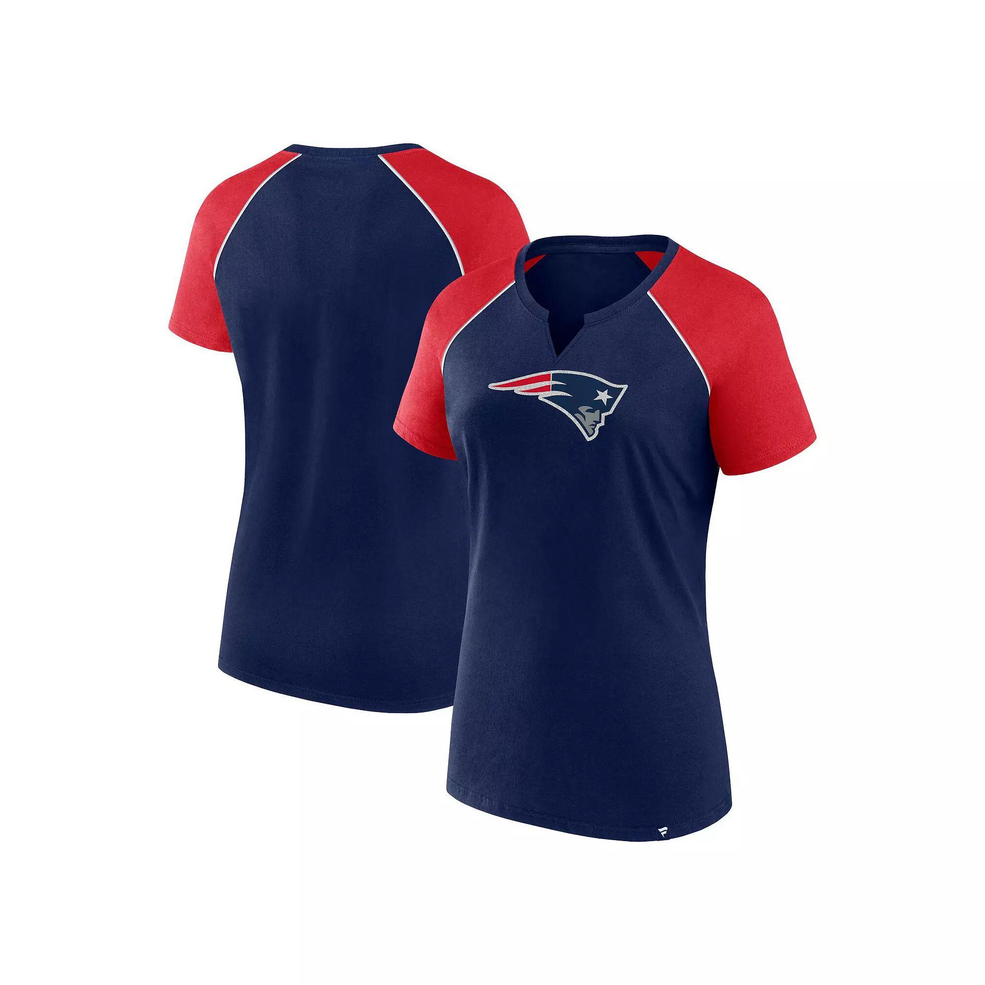 Women's Fanatics Navy/Red New England Patriots Glittered Primary Raglan T-Shirt, Size: XS, Blue Product Image