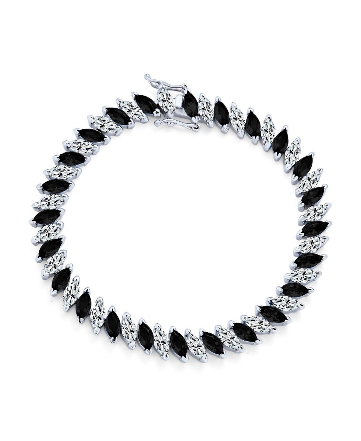 Bling Jewelry Cubic Zirconia Marquise Shape Cz 25 Ctw Alternating Black White Clear Blue Tennis Bracelet For Women 7.5 Inch Product Image