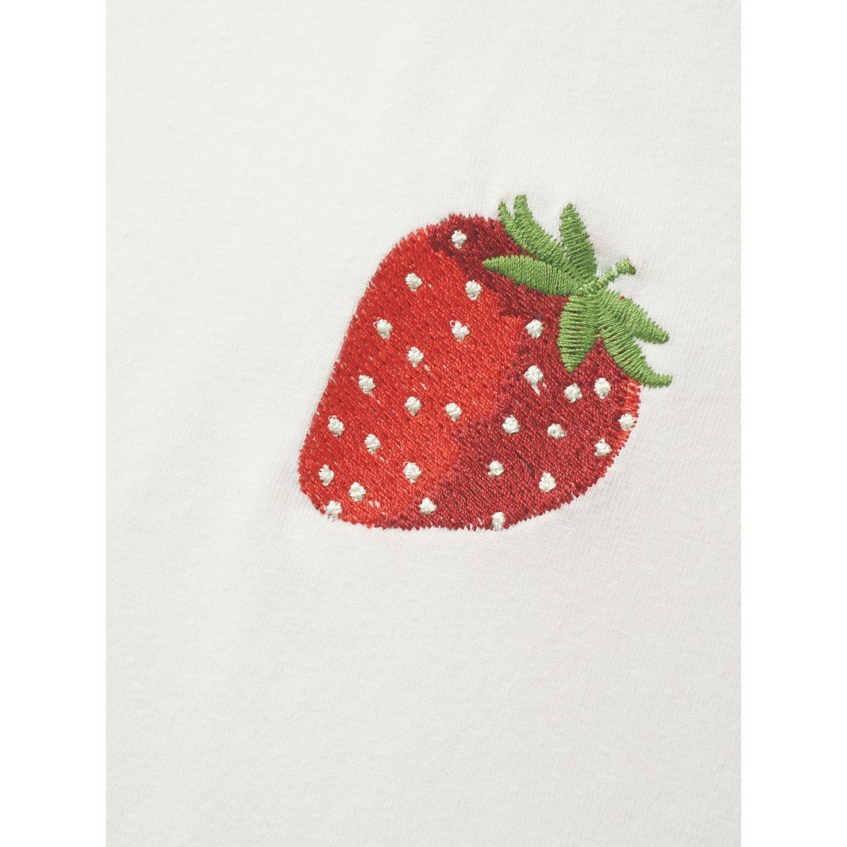 Plus Size Strawberry Print Crew Neck T-shirt Originalwhite Women Casual Contrast Fruit Round Neck Everyday T-shirts BloomChic 26/4X Product Image