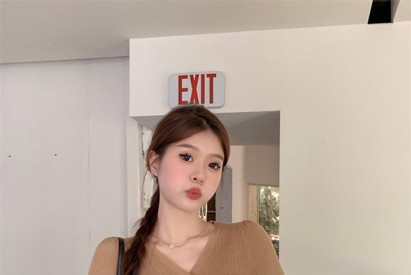 V-Neck Double Breasted Plain Cardigan Product Image