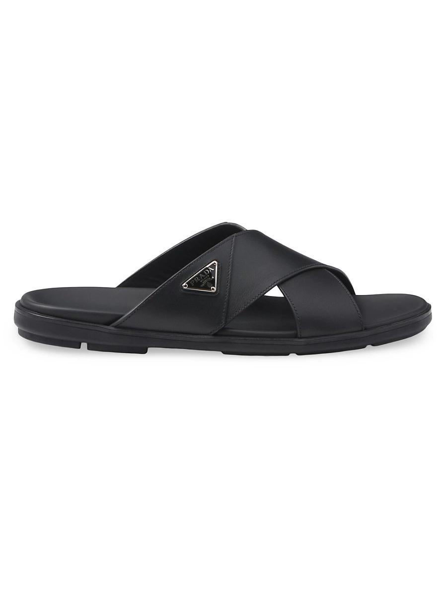 Mens Leather Crisscross Slide Sandals Product Image