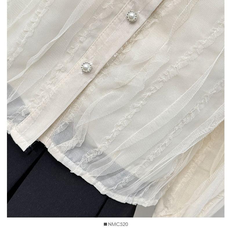 Lace-Panel Round-Neck Shirt Product Image