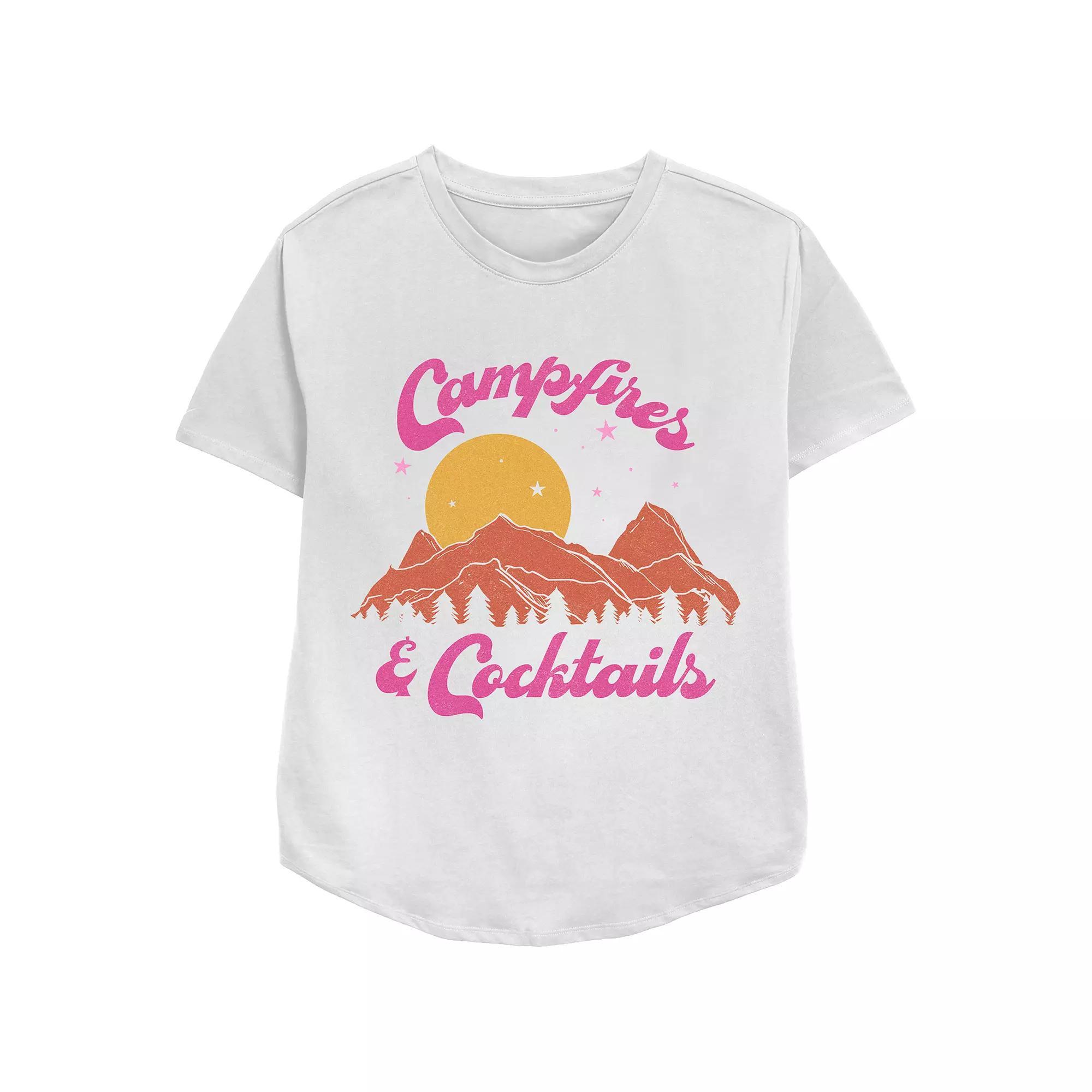Women's Campfires & Cocktails Relaxed Fit Graphic Tee, Size: XL, White Product Image