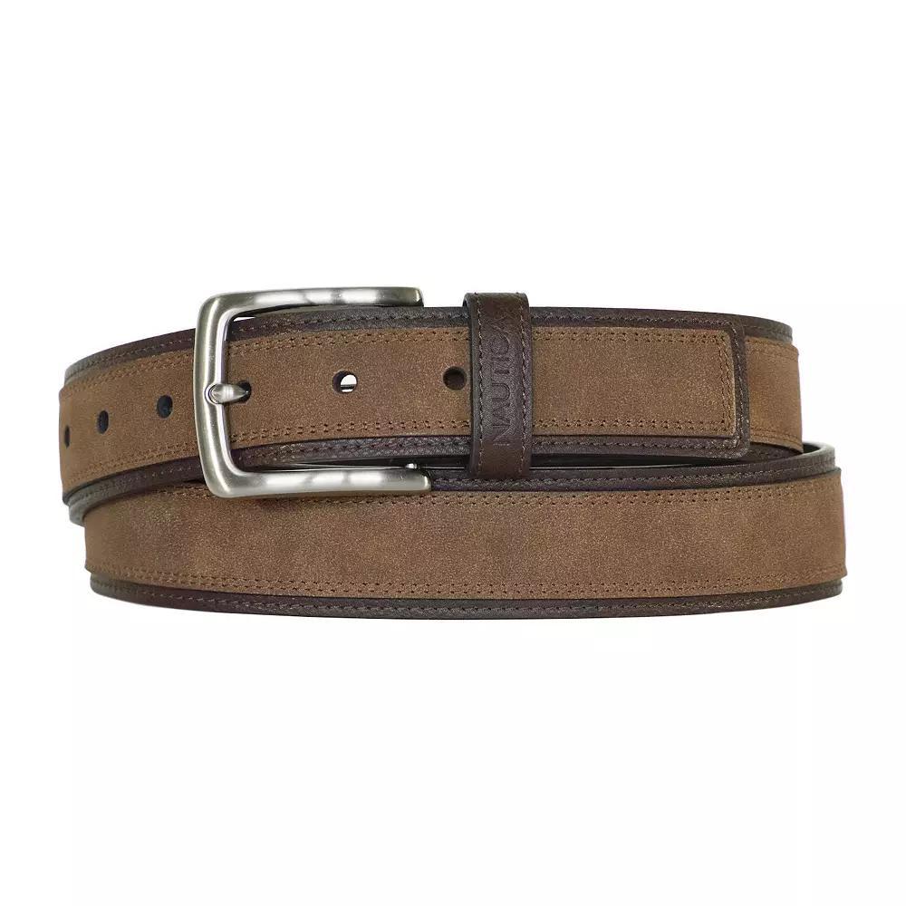 Men's Nautica Casual Overlay Leather Belt, Size: 44, Brown Product Image