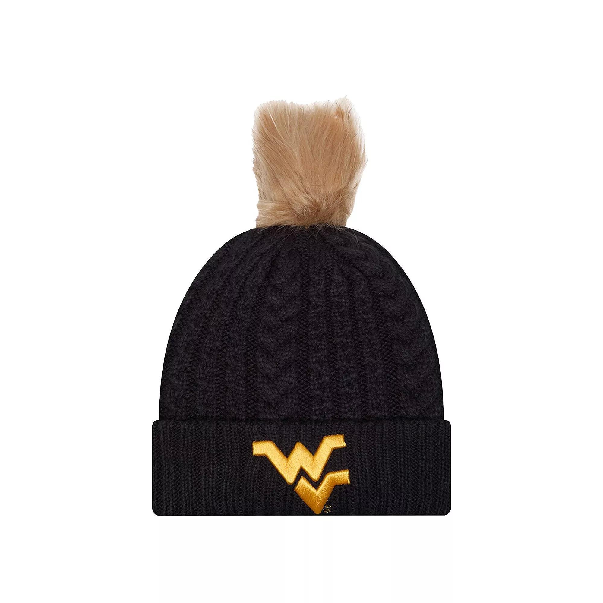 Women's New Era  Navy West Virginia Mountaineers Luxury��Cuffed Knit Hat with Pom, Blue Product Image