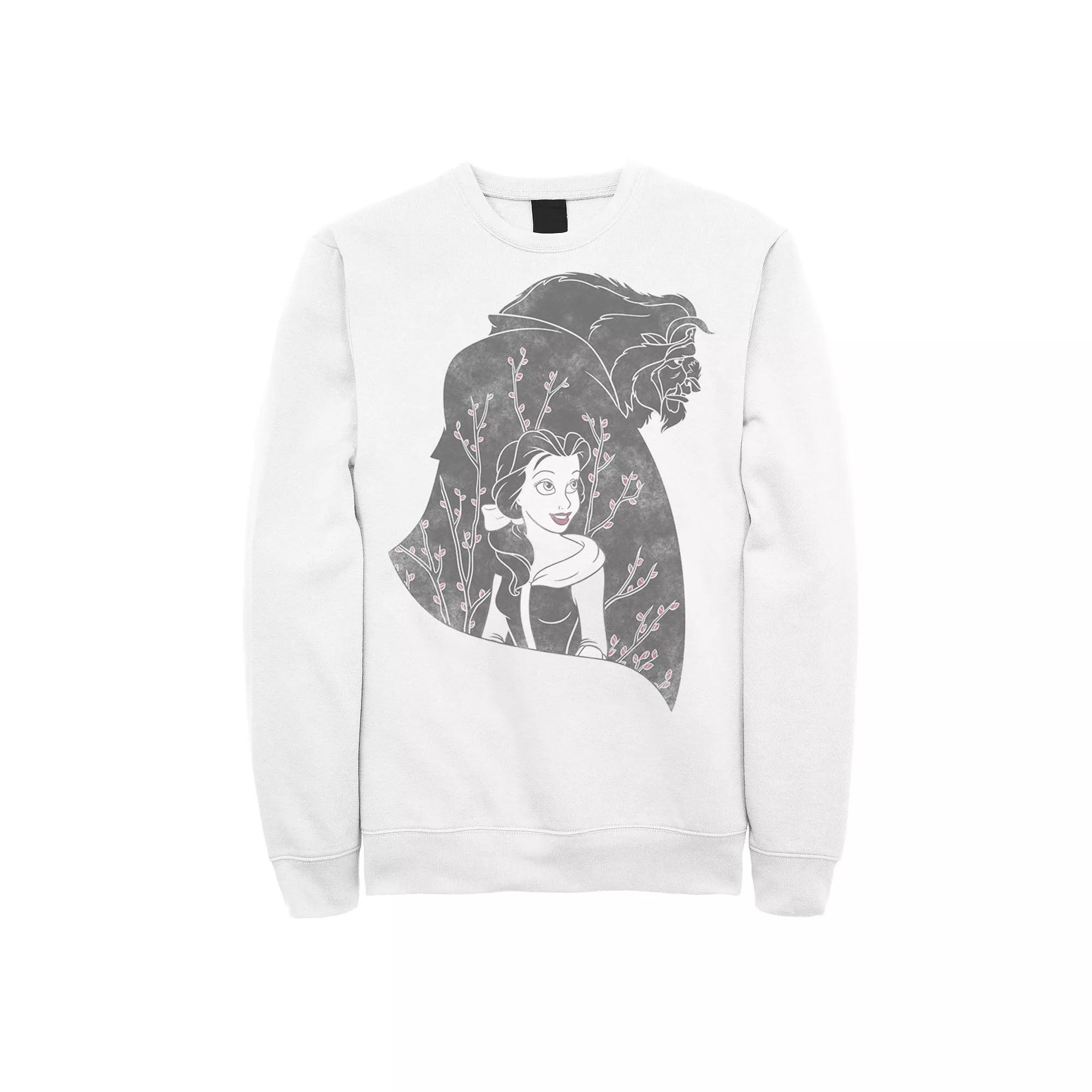 Disneys Beauty & The Beast Silhouette Grayscale & Blossoms Mens Sweatshirt Product Image