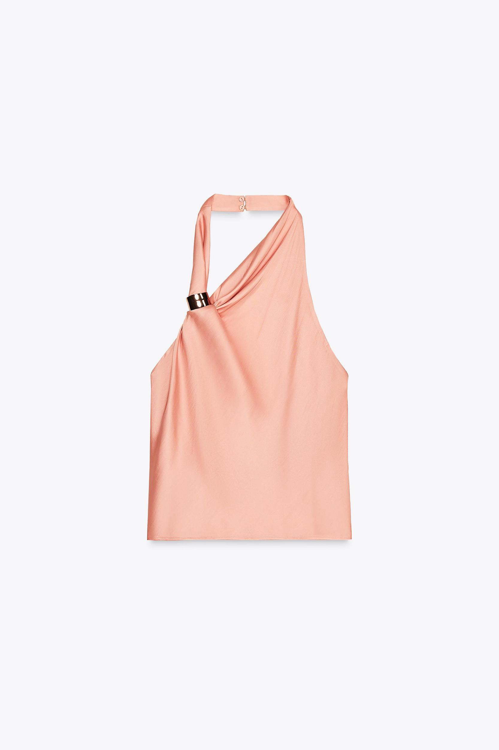 SATIN HALTER TOP WITH GOLD APPLIQUÉ Product Image