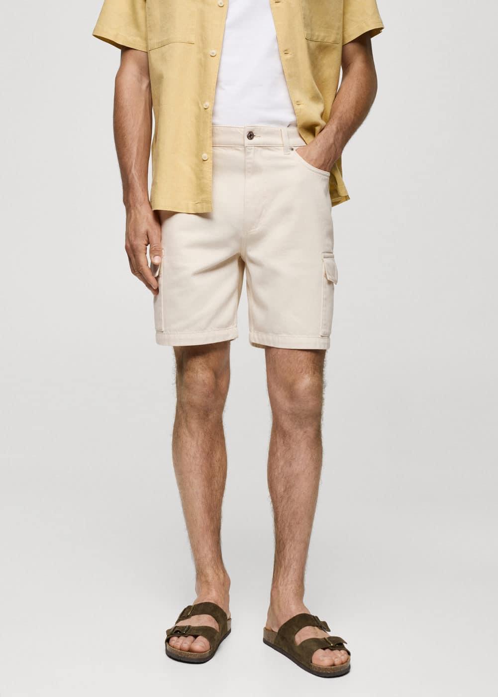 Denim cotton cargo shorts - Men | MANGO USA Product Image