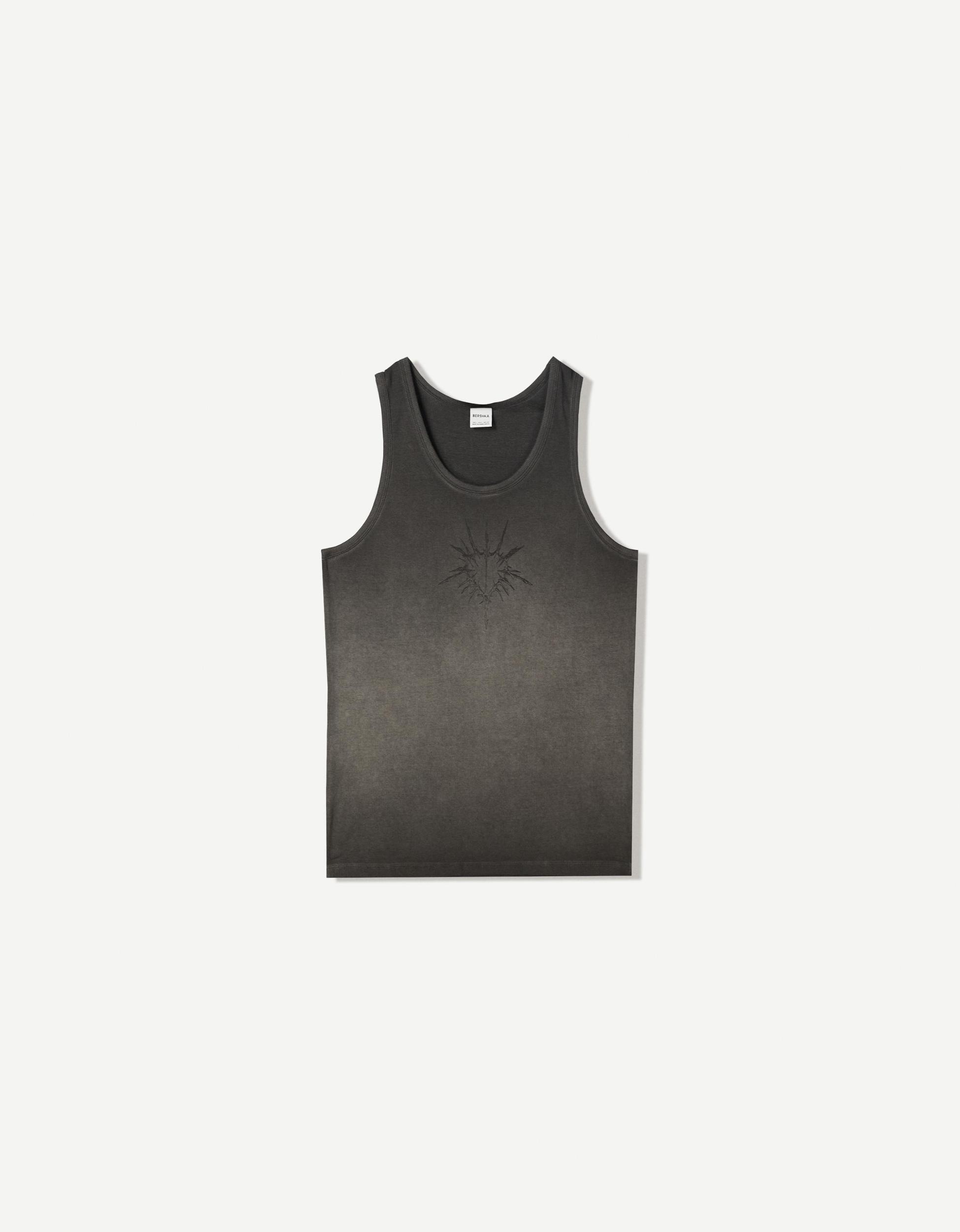 Ribbed printed T-shirt with straps Product Image