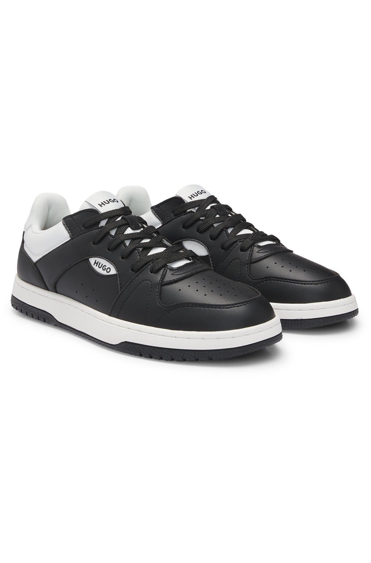 Faux-leather lace-up trainers with logo details Product Image