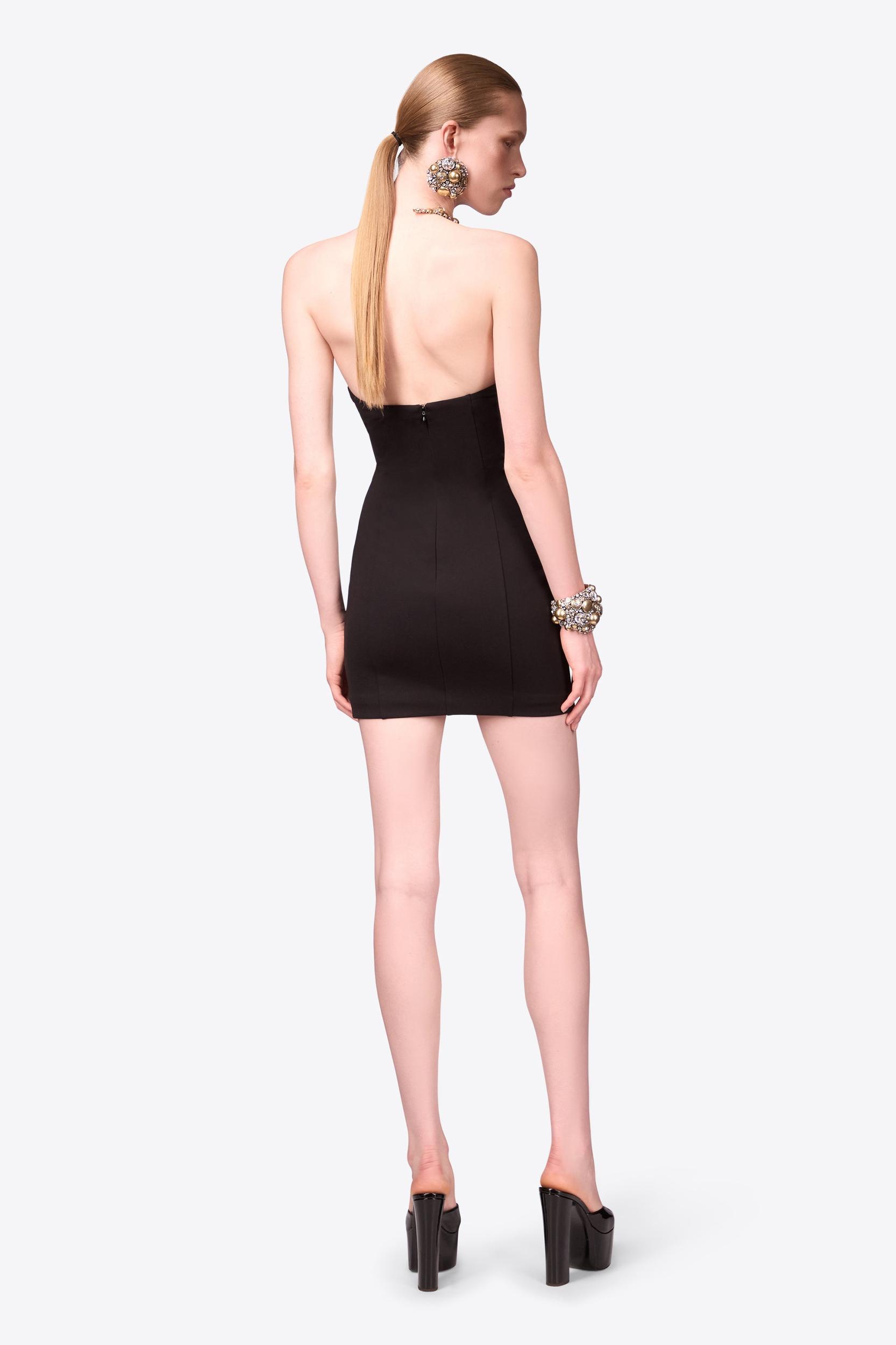 Embroidered Crystal Button Cluster Draped Mini Dress Product Image