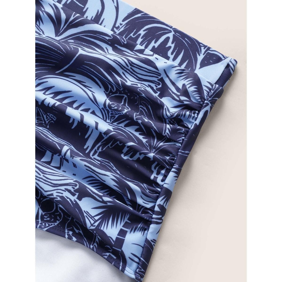 Plus Size Tropical Coconut Tree Print Ruched Swim Bottom Women's Swimwear Indigo Beach Gathered High stretch Skinny High Rise Curve Swim Bottoms BloomChic 12/L Product Image