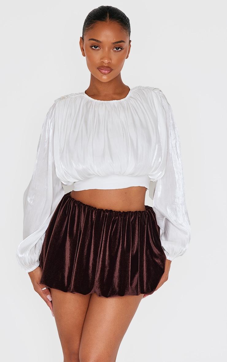 Shape Chocolate Velour Puff Ball Mini Skirt Product Image