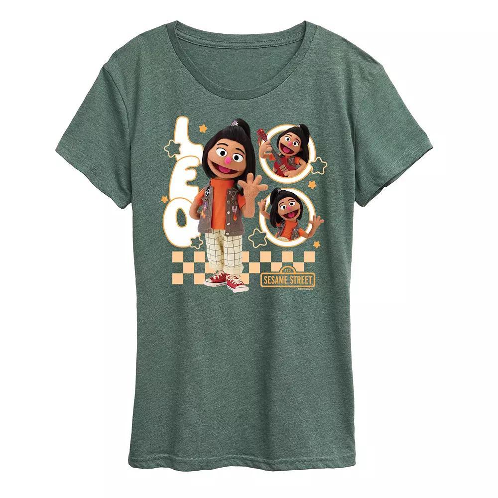 Womens Sesame Street Ji-Young Leo Graphic Tee Grey Green Product Image
