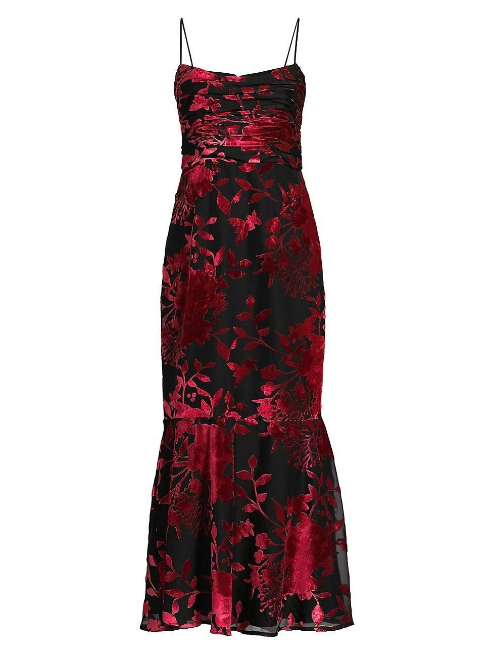 Womens Tylia Floral Velvet Midi Dress Product Image