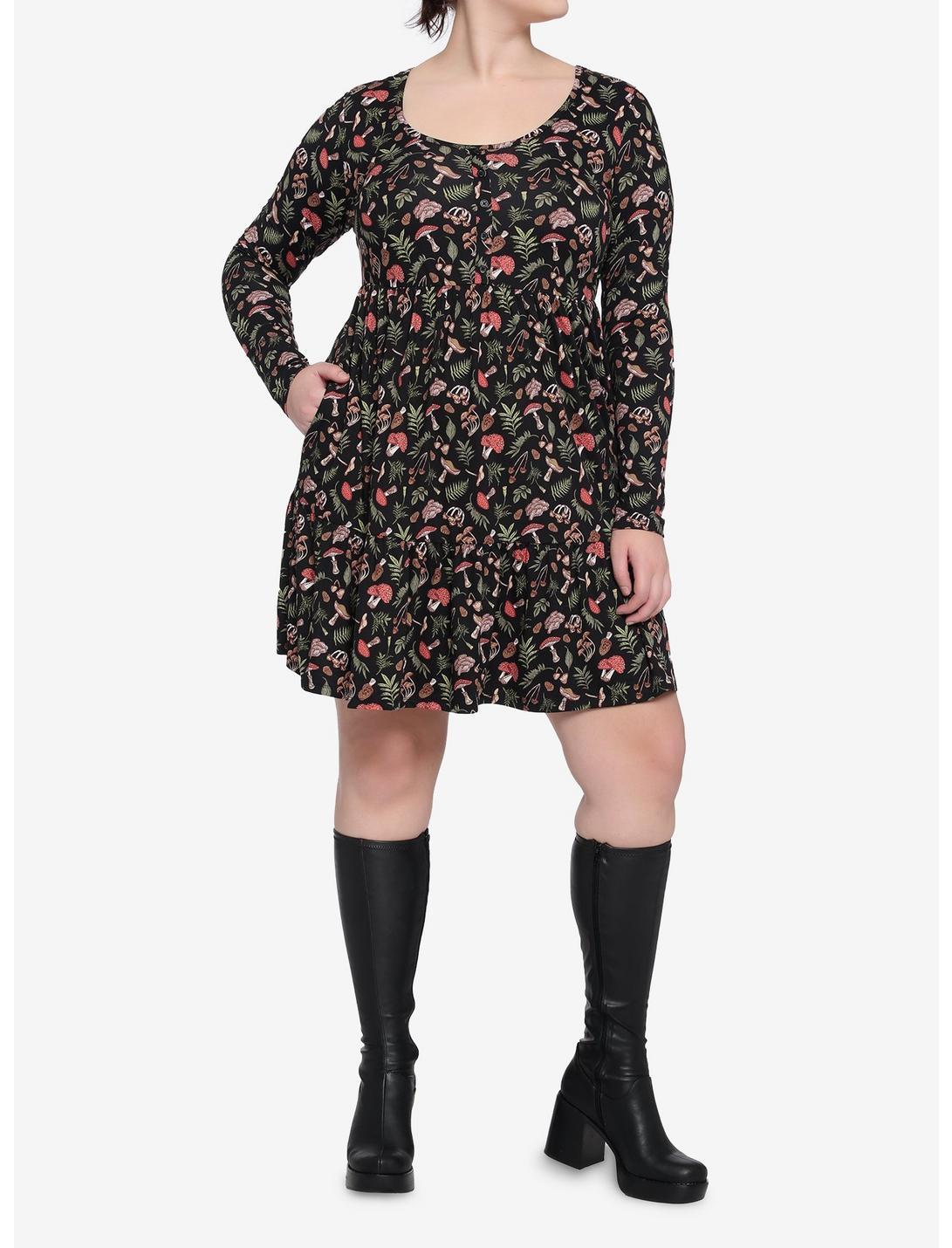 Woodland Mushroom Tiered Long-Sleeve Dress Plus Size Product Image