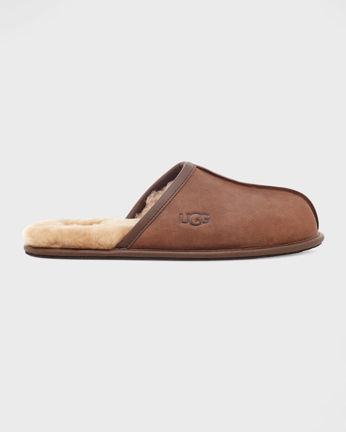 Mens Scuff Leather Mule Slippers w/ Wool Lining Product Image