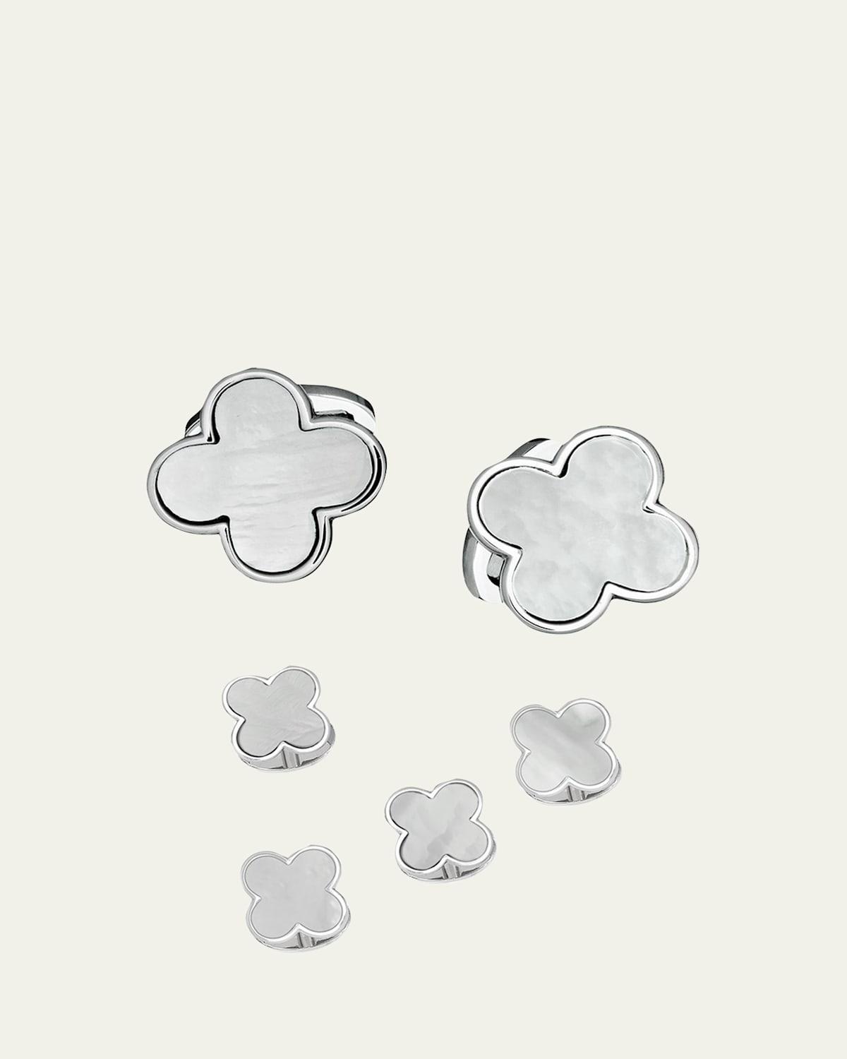 Mens Mother-of-Pearl Clover Cufflink Stud Set Product Image