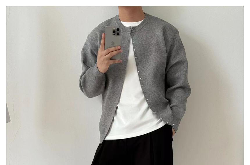 Round Neck Plain Cardigan Product Image
