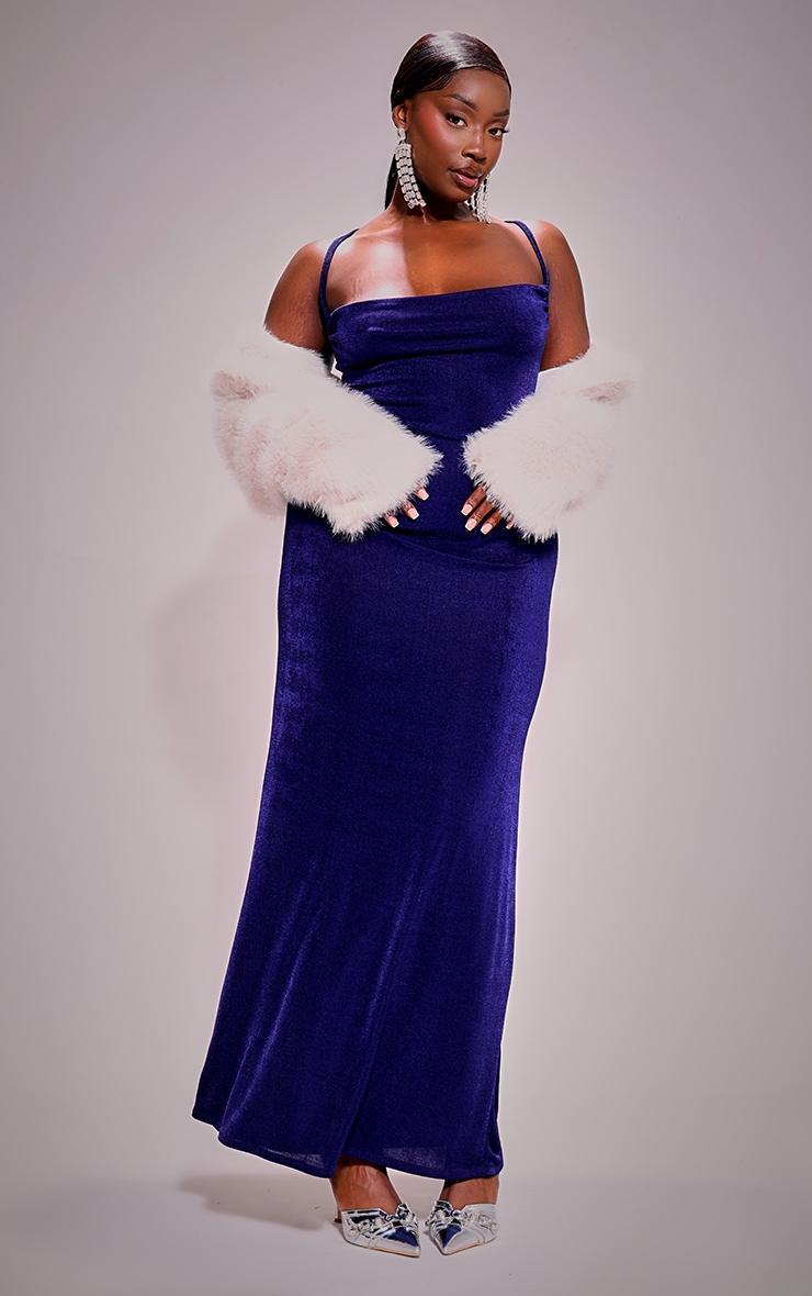Plus Navy Acetate Low Back Ruched Bum Maxi Dress Product Image