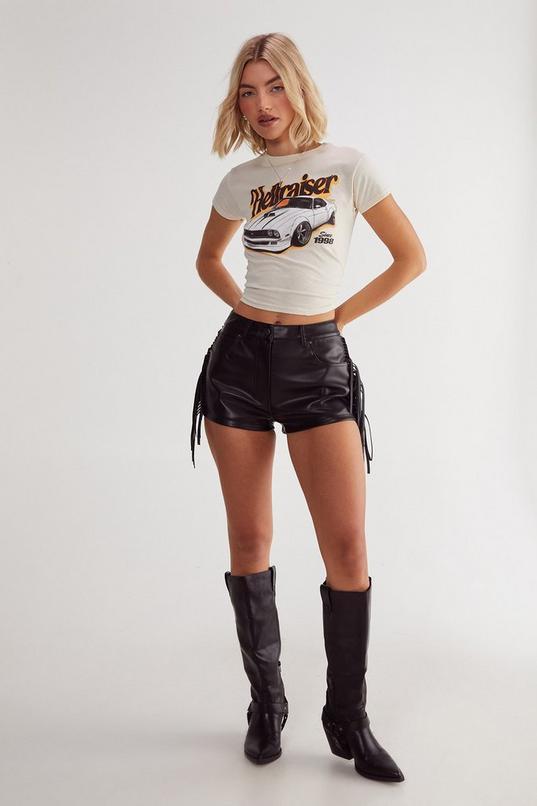 Fringe Faux Leather Trim Short Product Image