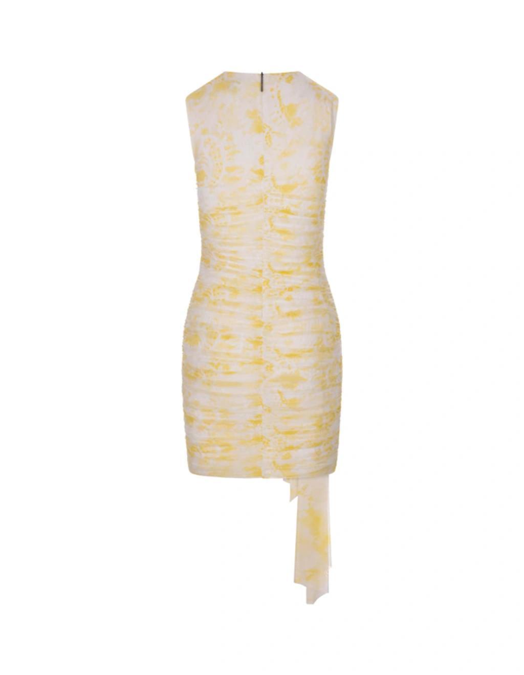 MSGM Sheath Dress With Trompe Loeil Lace Print In Yellow Product Image