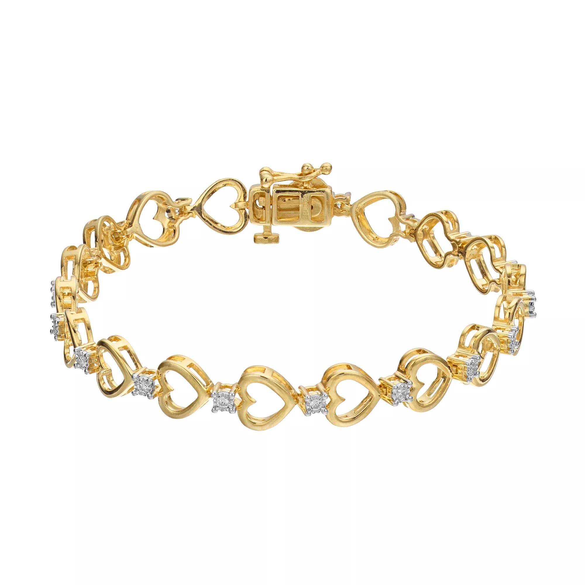 Diamond Brilliance 1/4 Carat T.W. Lab-Grown Diamond & Heart Link Bracelet, Women's, Size: 7", Yellow Tone Product Image