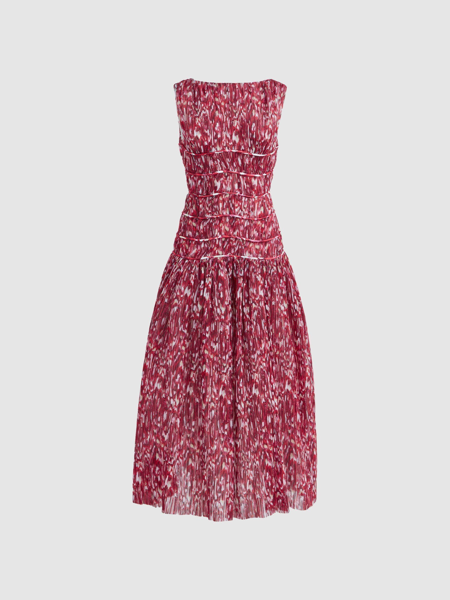 Rachel Gilbert Floral Pleated Midi Dress in Red Print Product Image