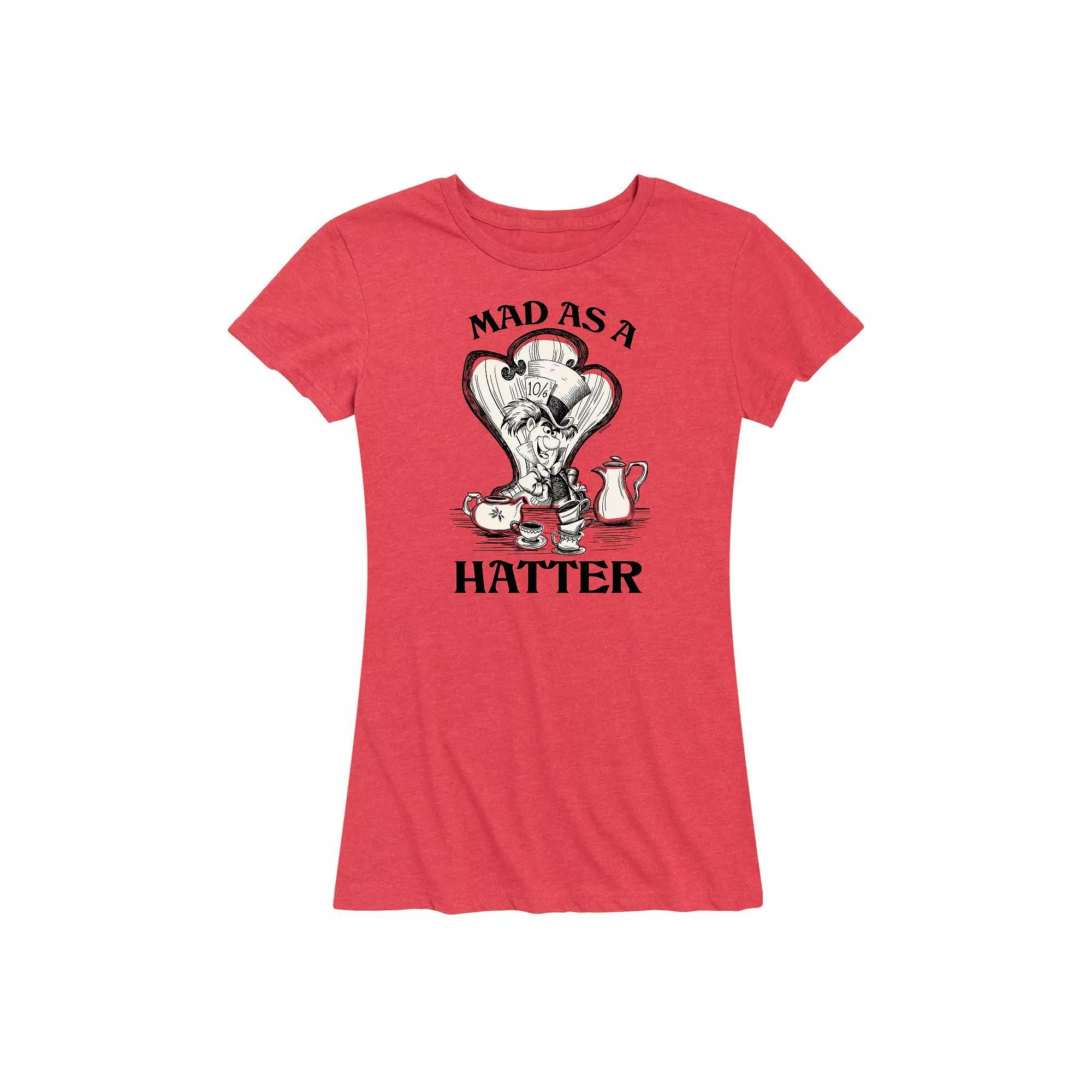 Disneys Alice in Wonderland Womens Mad As A Hatter Graphic Tee, Girls Grey Gray Product Image