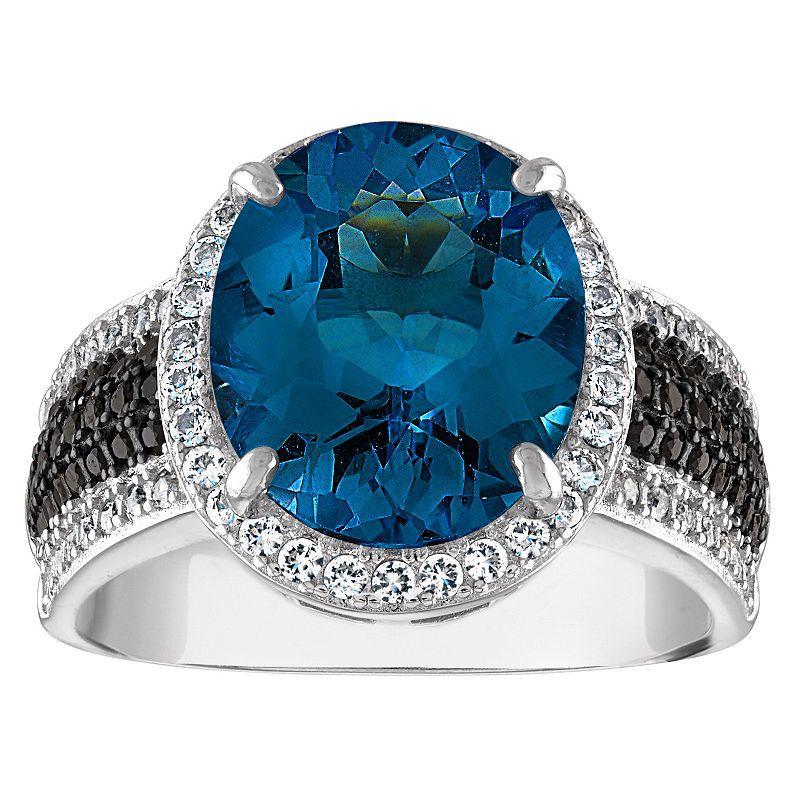 Designs by Gioelli Sterling Silver Swiss Blue Topaz & Black Spinel Ring, Women's, Size: 6 Product Image