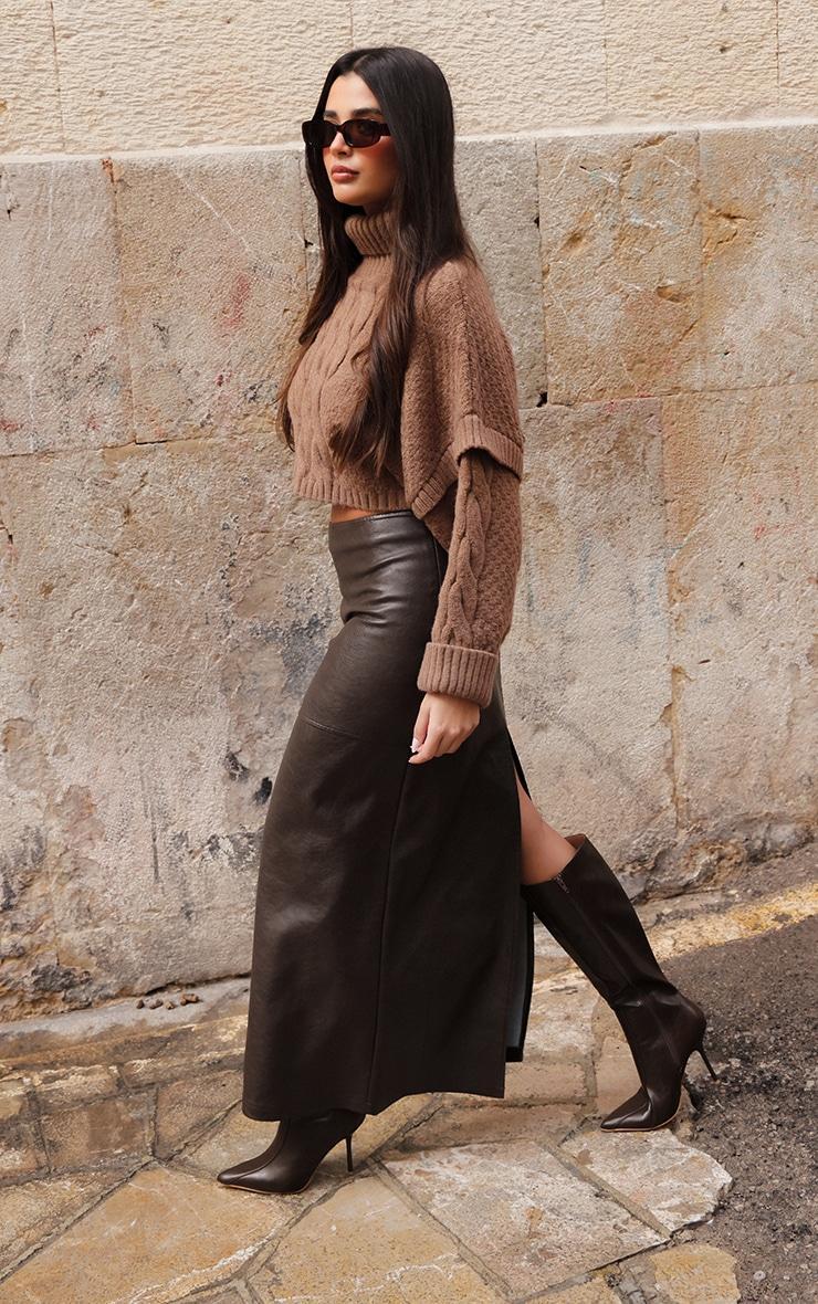  Chocolate Structured Faux Leather Maxi Skirt Product Image