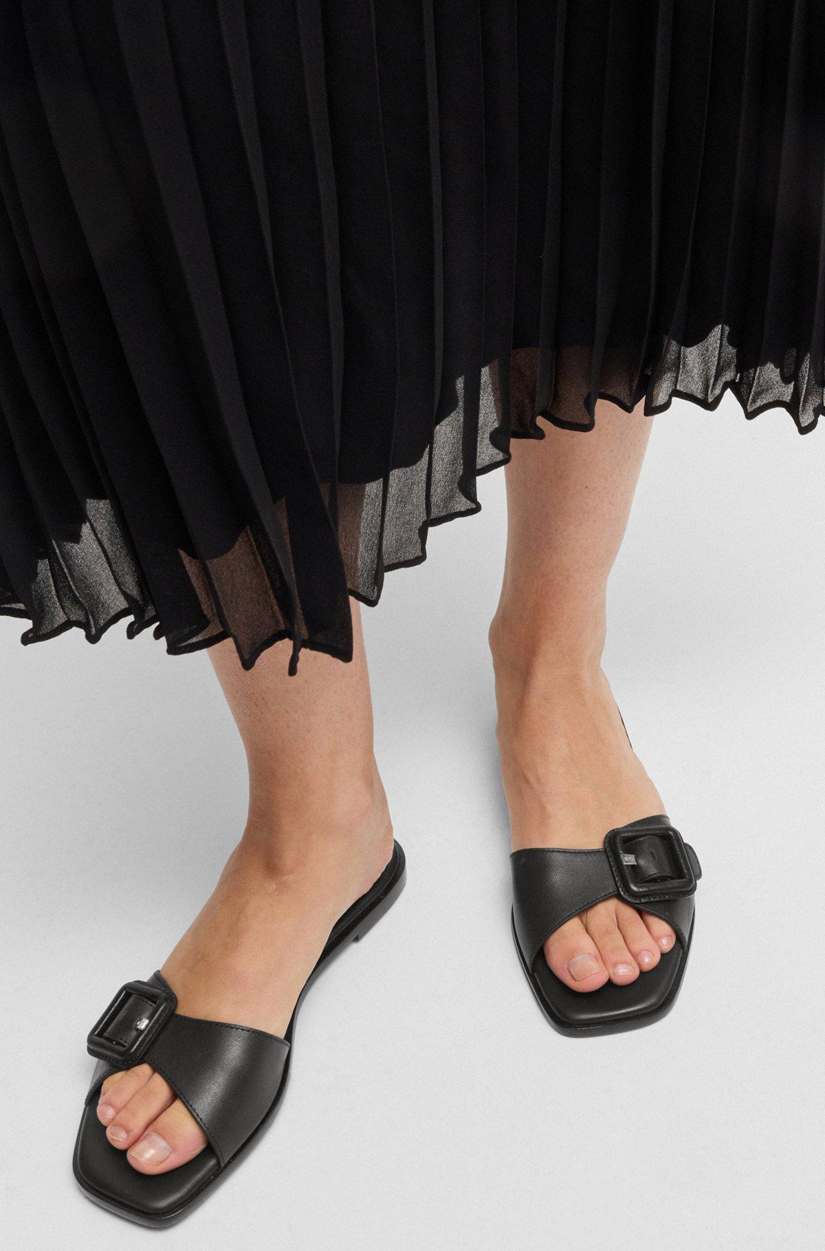 BOSS - Leather slides with logo-detail buckle - Black Product Image