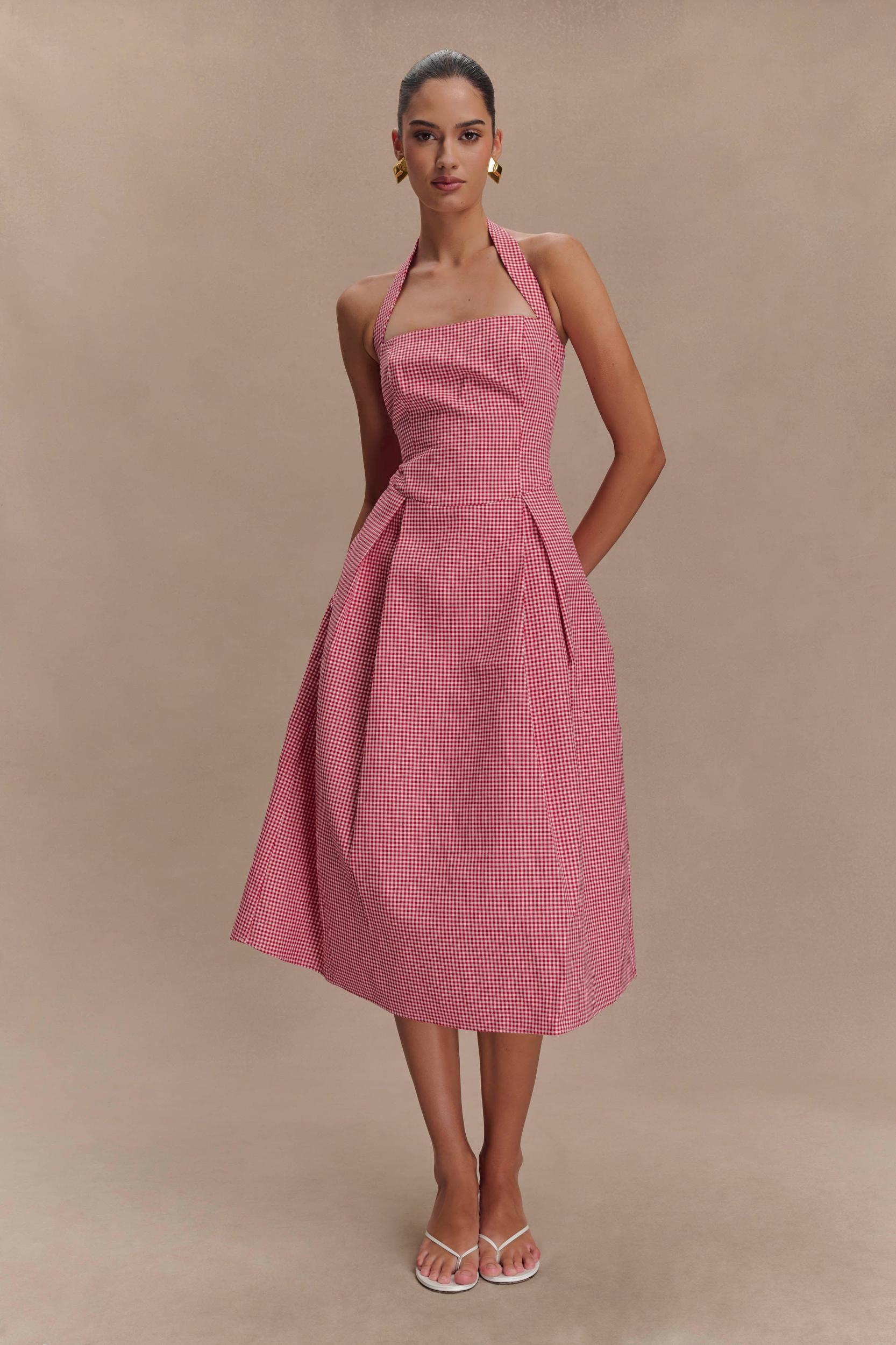 Juana Halter Midi Dress - Red Gingham Product Image