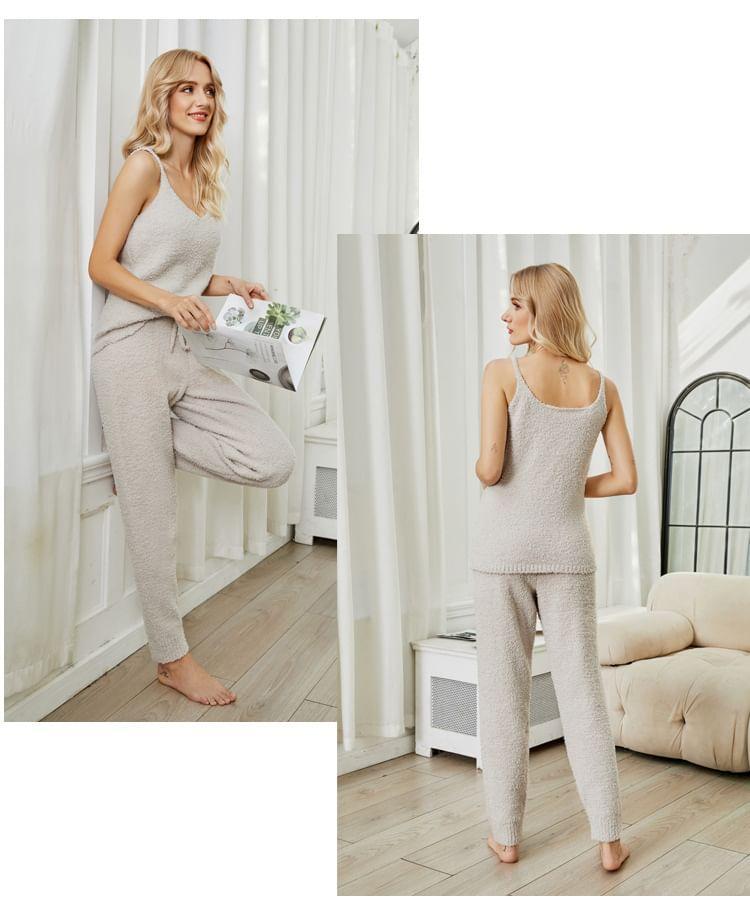 Pajama Set: Knit Camisole Top + Pants Product Image