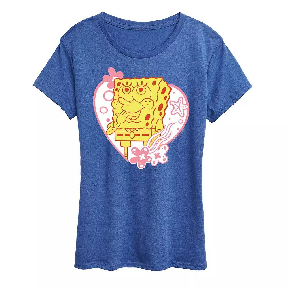 Womens Spongebob Squarepants Heart Graphic Tee Grey Gray Product Image