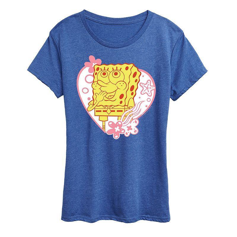 Womens Spongebob Squarepants Heart Graphic Tee Grey Gray Product Image