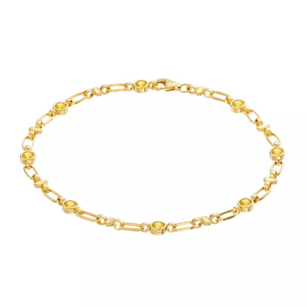 Kristen Kesho Sterling Silver Lab-Created Yellow Sapphire Oval Link Bracelet, Women's, Size: 7.5", Gold Tone Product Image